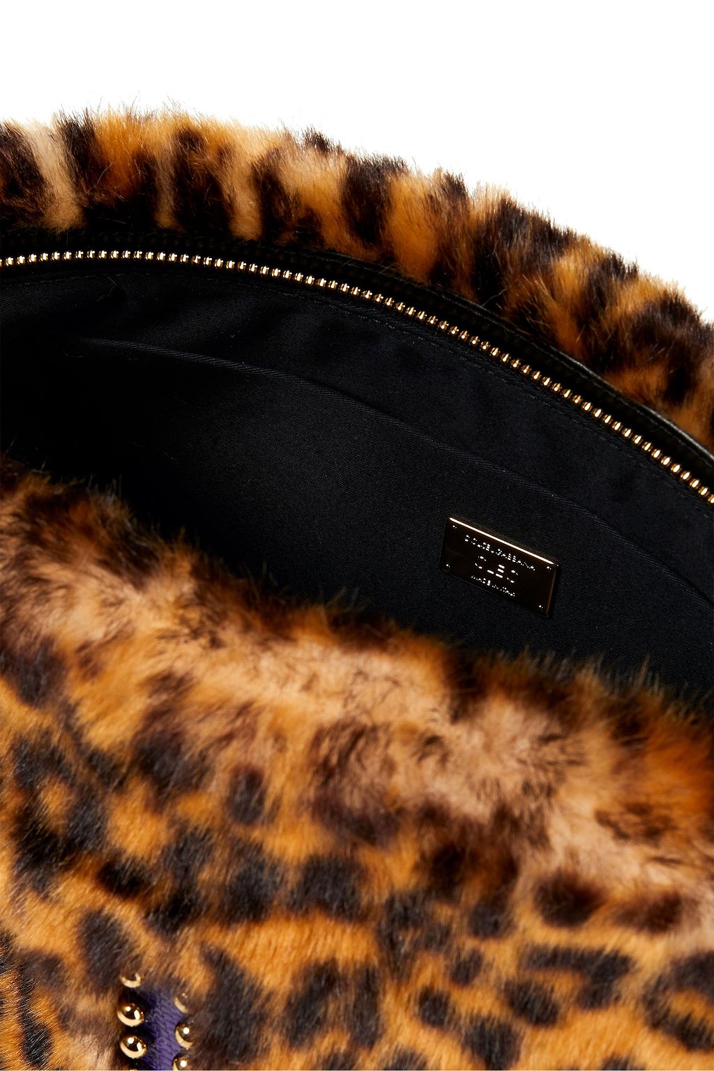 DOLCE&GABBANA Embellished leopard-print faux shearling clutch