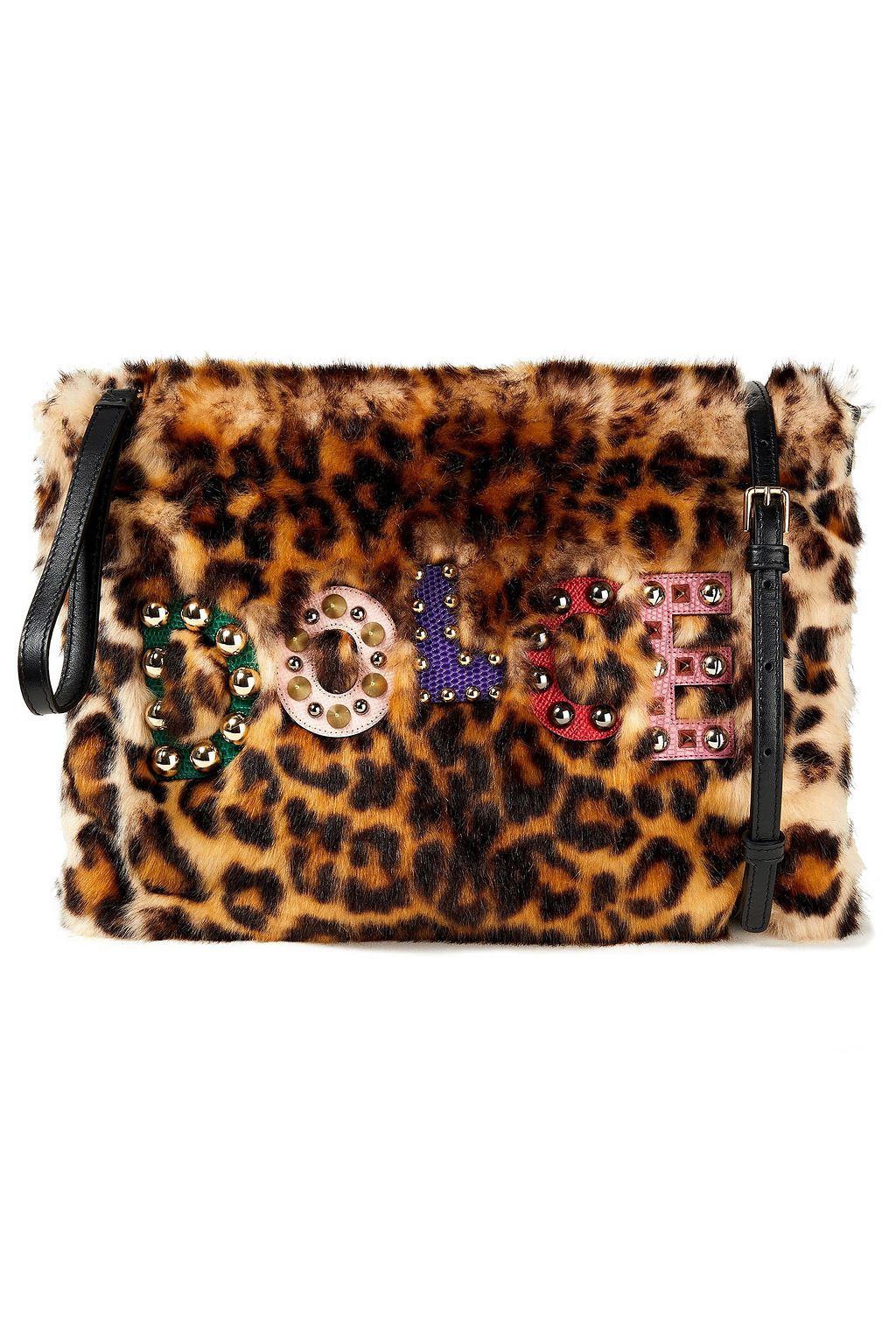 DOLCE&GABBANA Embellished leopard-print faux shearling clutch