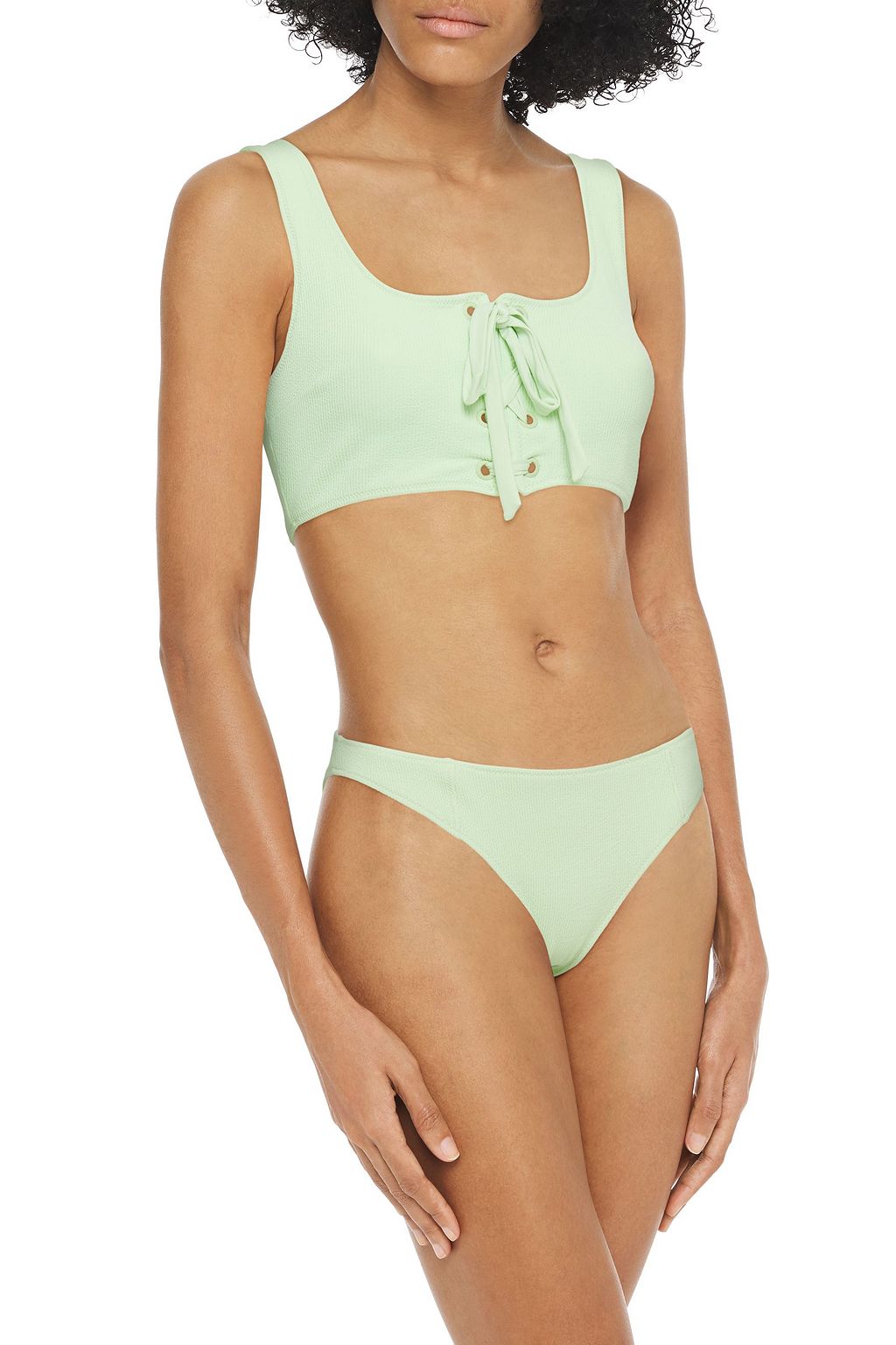 GANNI Stretch-seersucker mid-rise bikini briefs
