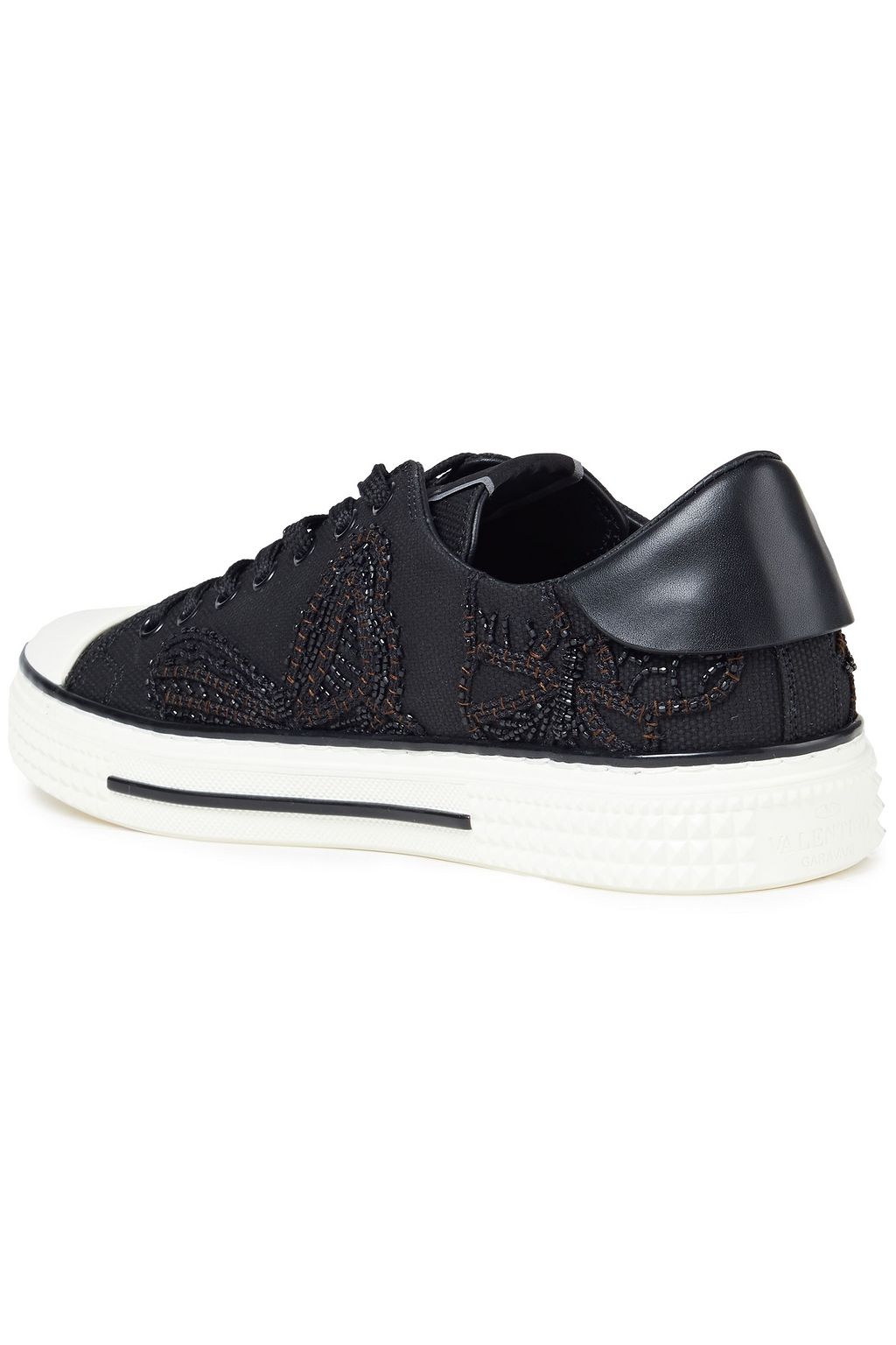 VALENTINO GARAVANI Bead-embellished cotton-canvas sneakers