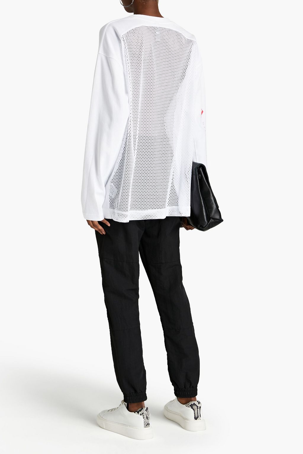 ADIDAS BY STELLA MCCARTNEY Printed mesh-paneled organic cotton-blend jersey top