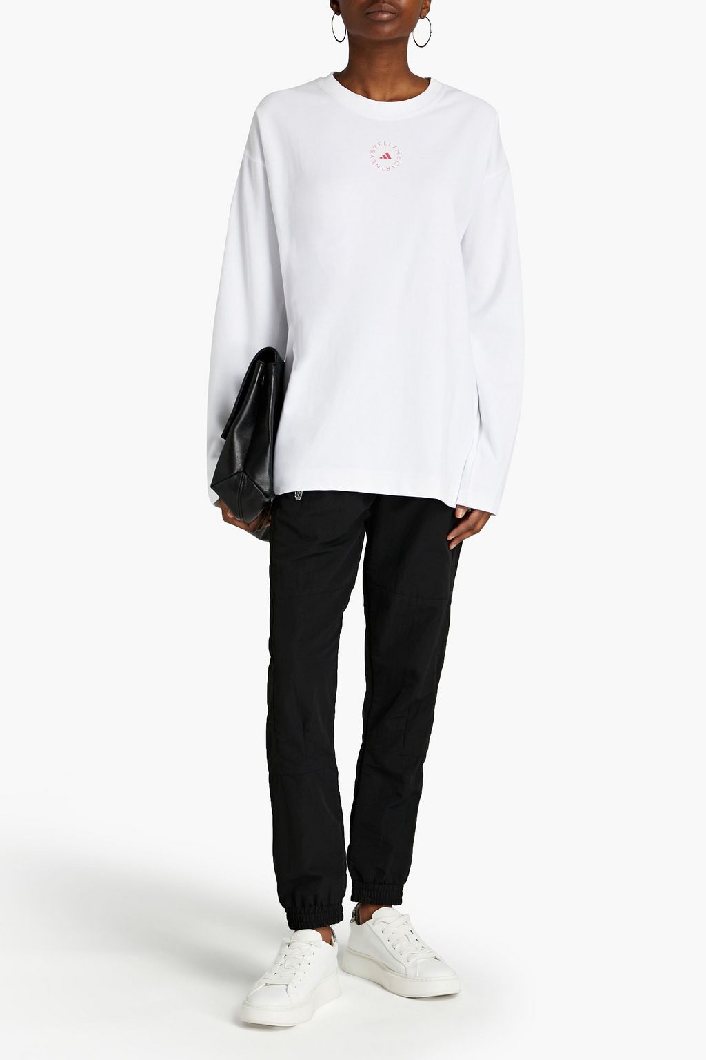 ADIDAS BY STELLA MCCARTNEY Printed mesh-paneled organic cotton-blend jersey top