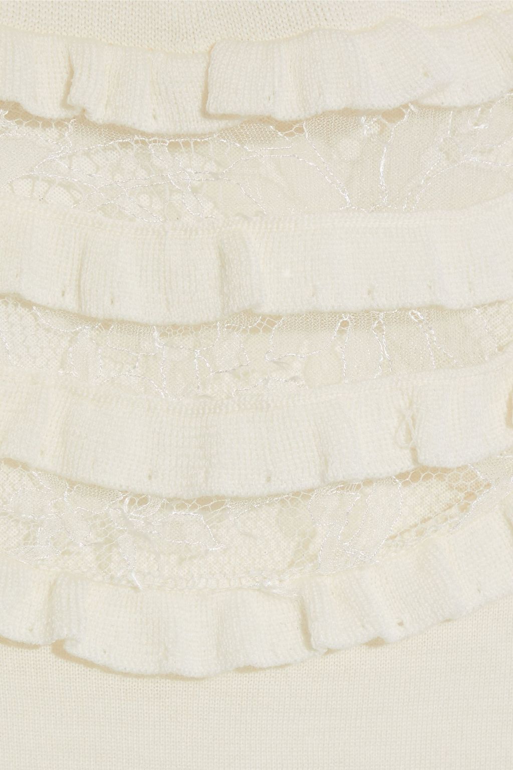VALENTINO GARAVANI Lace-trimmed ruffled wool top