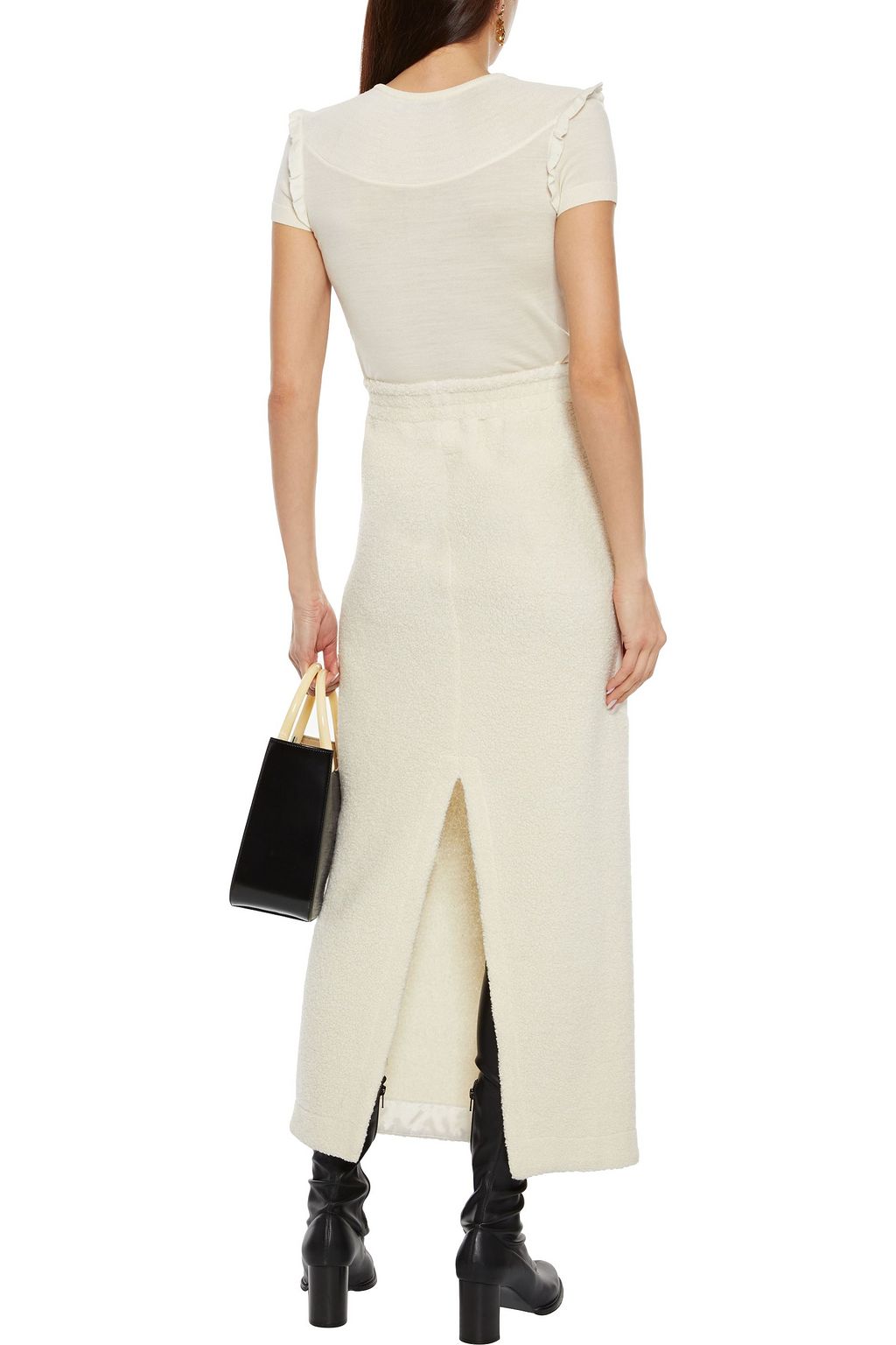 VALENTINO GARAVANI Lace-trimmed ruffled wool top