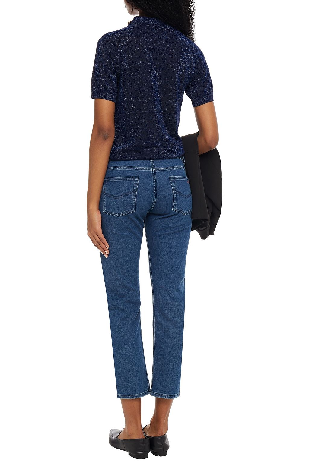 BA&SH Lima metallic stretch-knit polo shirt