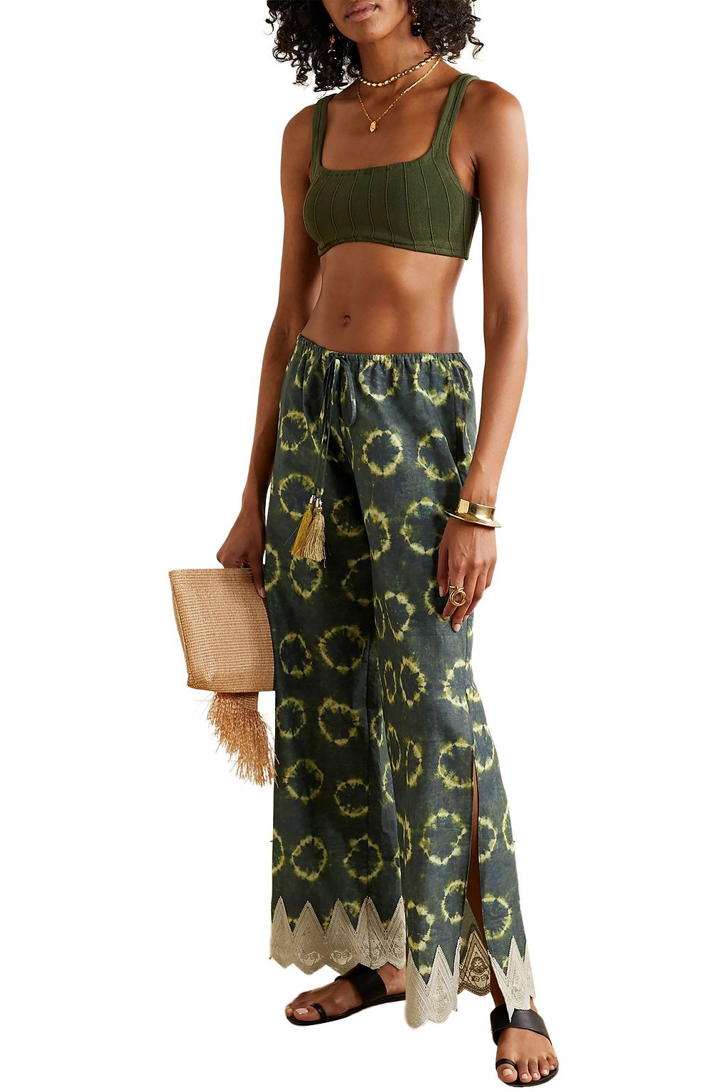 MIGUELINA Fifi crochet-trimmed printed cotton-voile pants