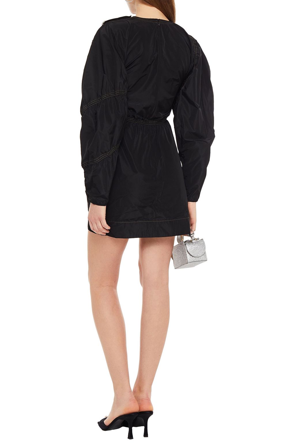 GANNI Embellished gathered shell mini dress