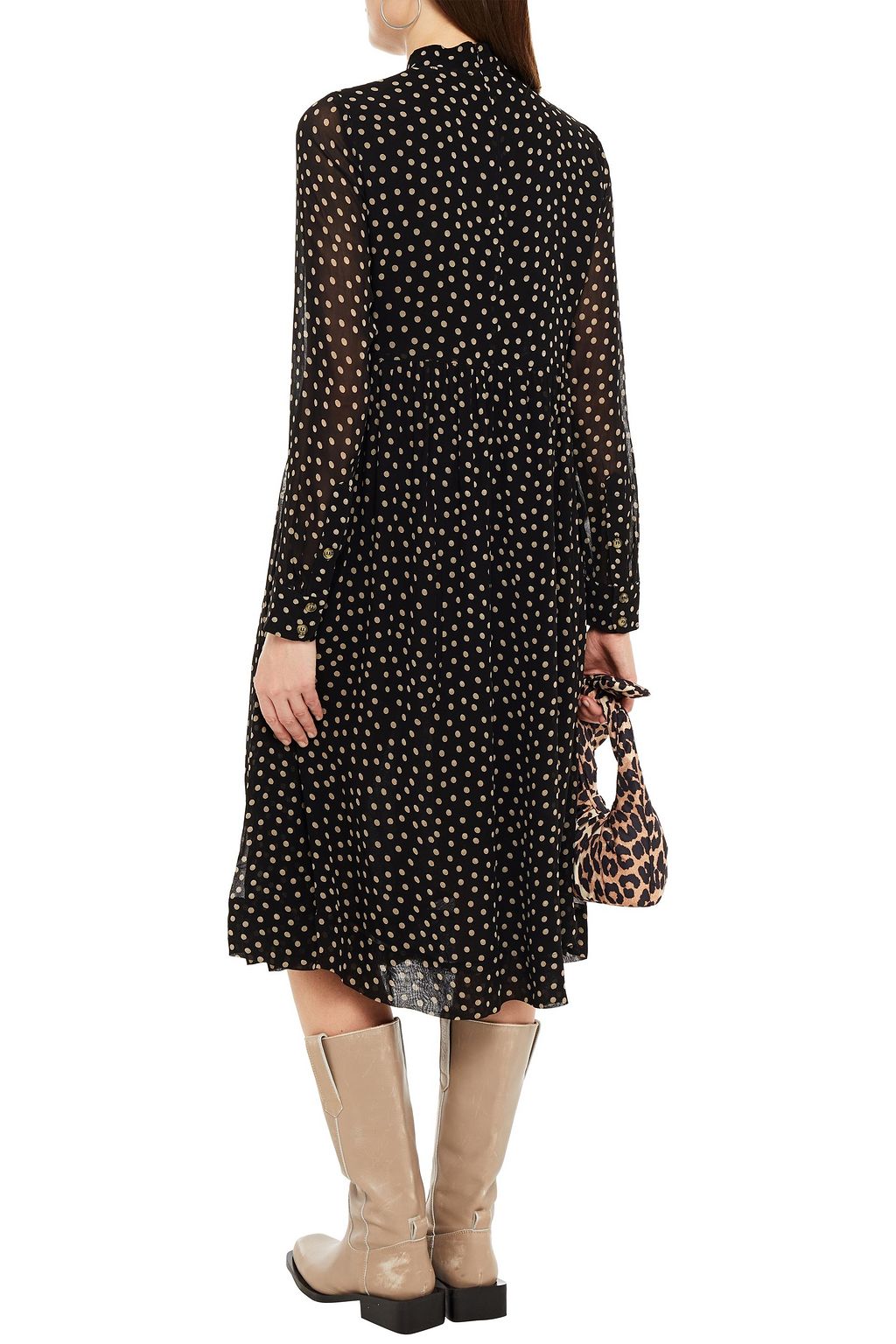 GANNI Polka-dot georgette midi dress