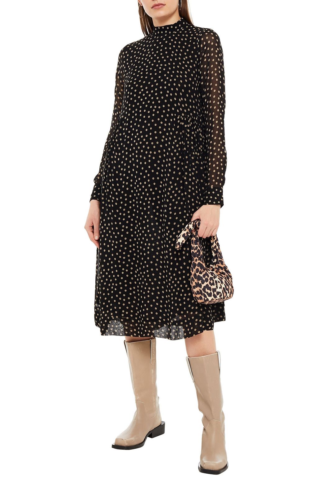 GANNI Polka-dot georgette midi dress