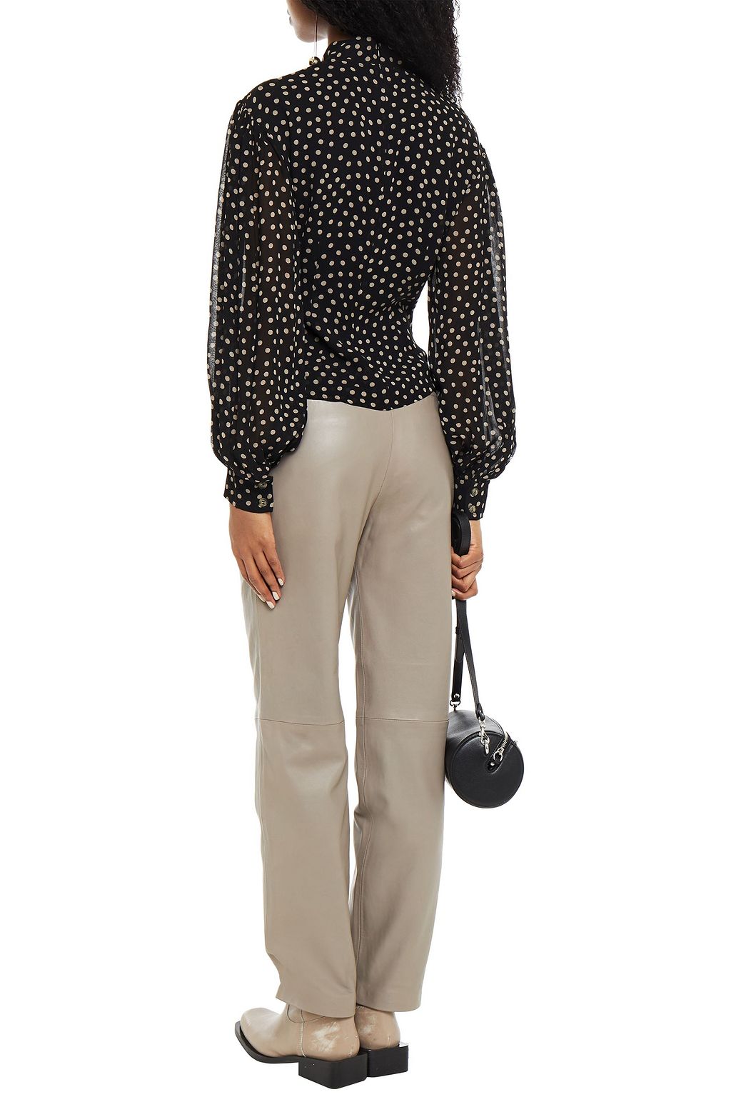 GANNI Gathered polka-dot georgette blouse