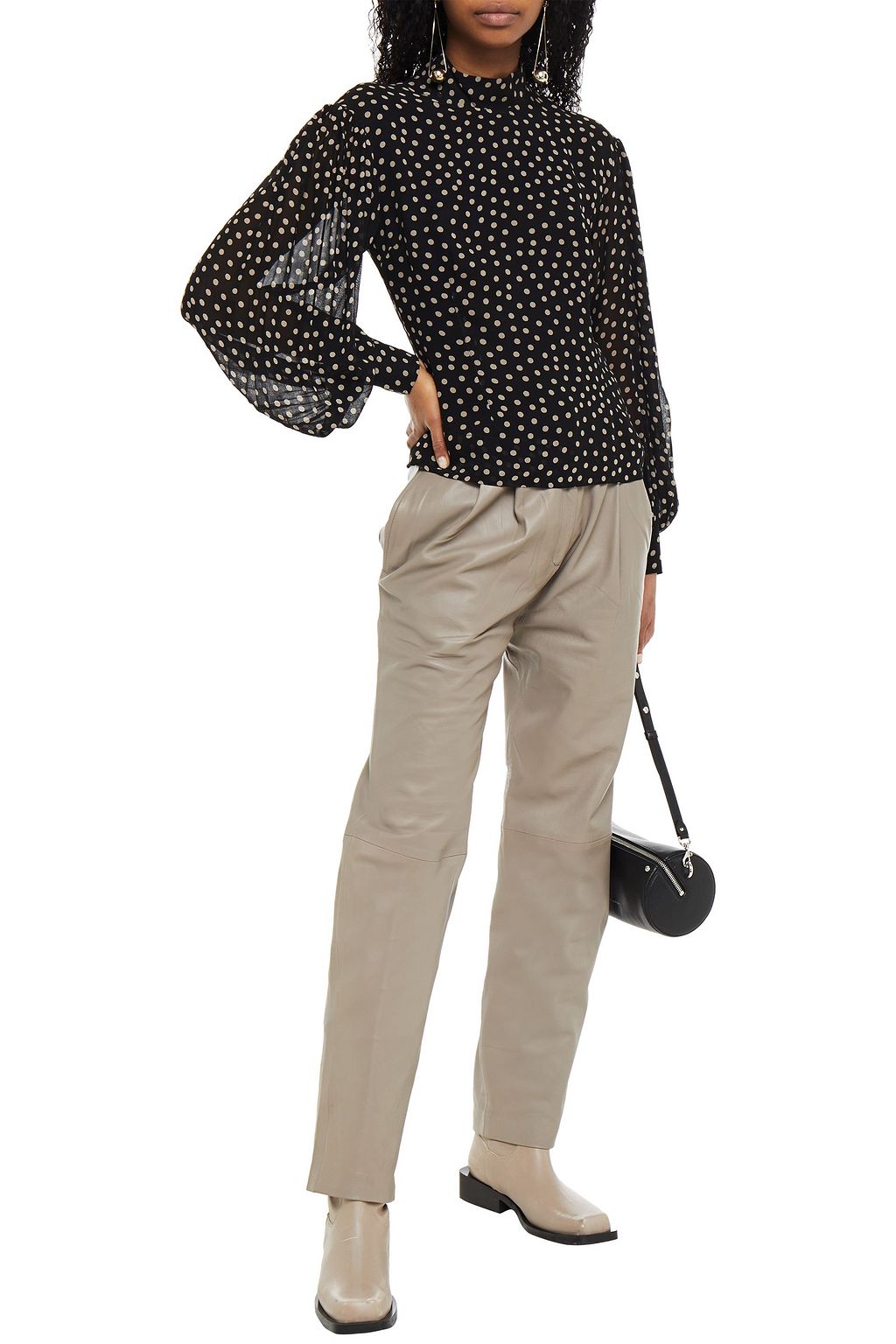 GANNI Gathered polka-dot georgette blouse