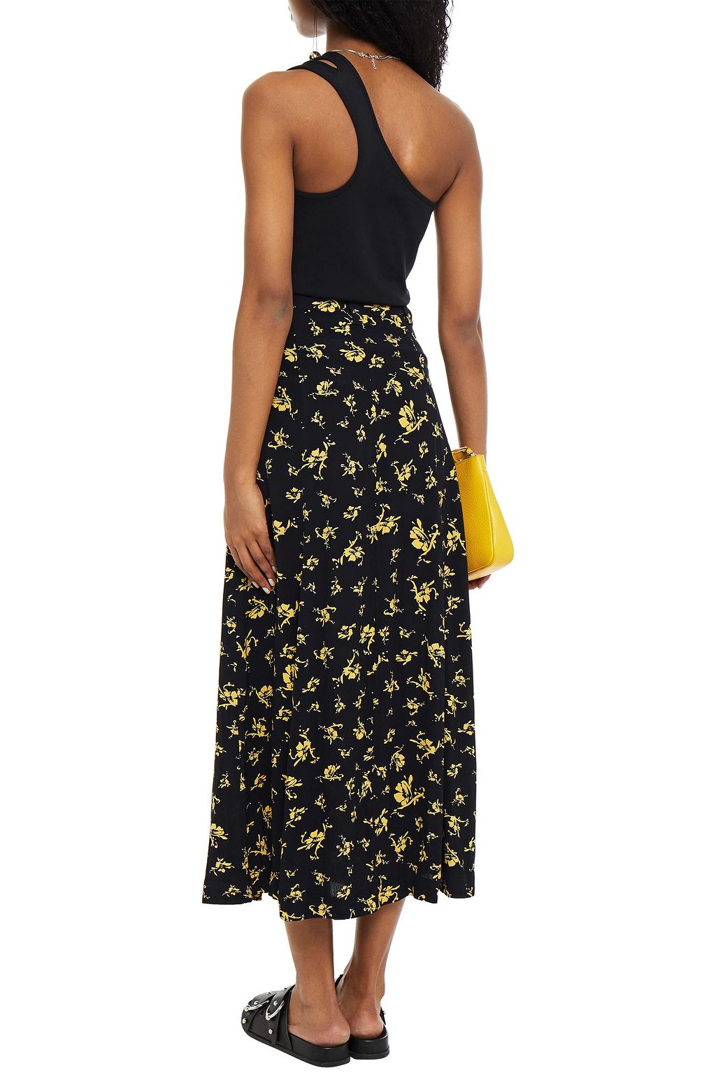 GANNI Floral-print crepe midi skirt