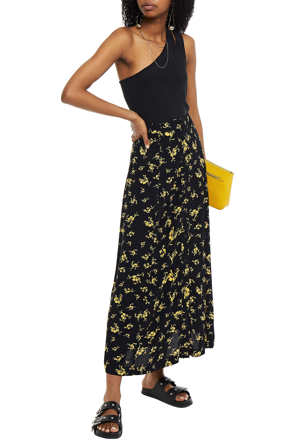 GANNI FLORAL-PRINT CREPE MIDI SKIRT,3074457345625759791