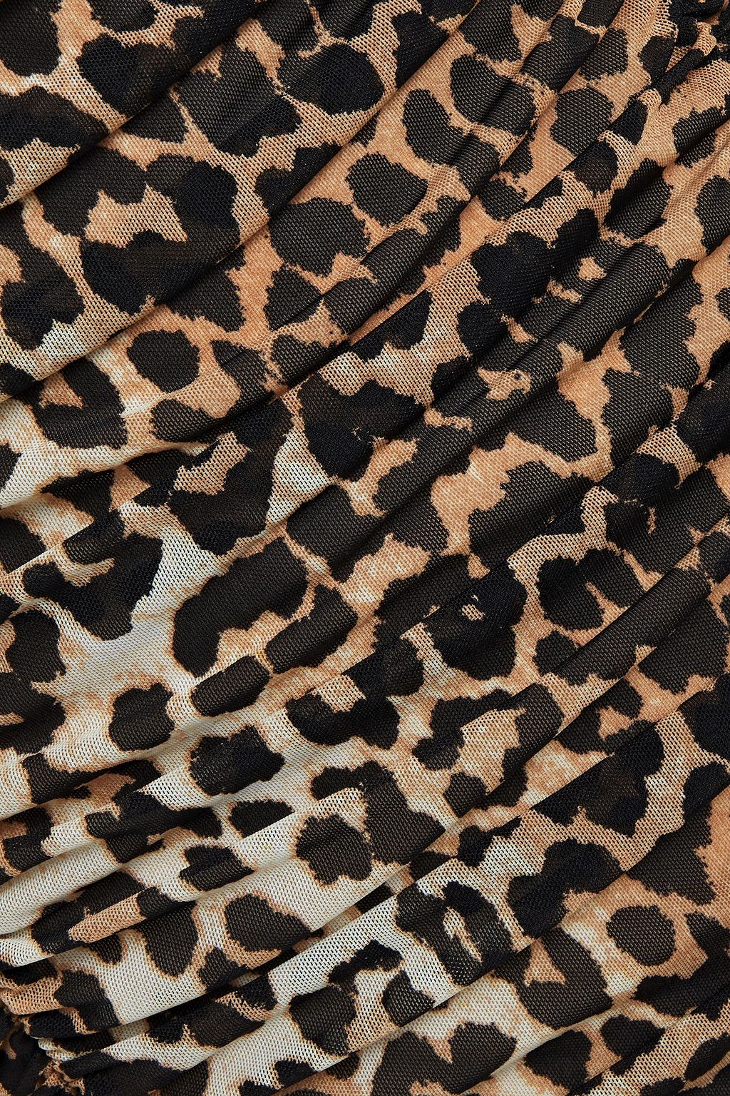 GANNI Ruched leopard-print stretch-mesh mini dress