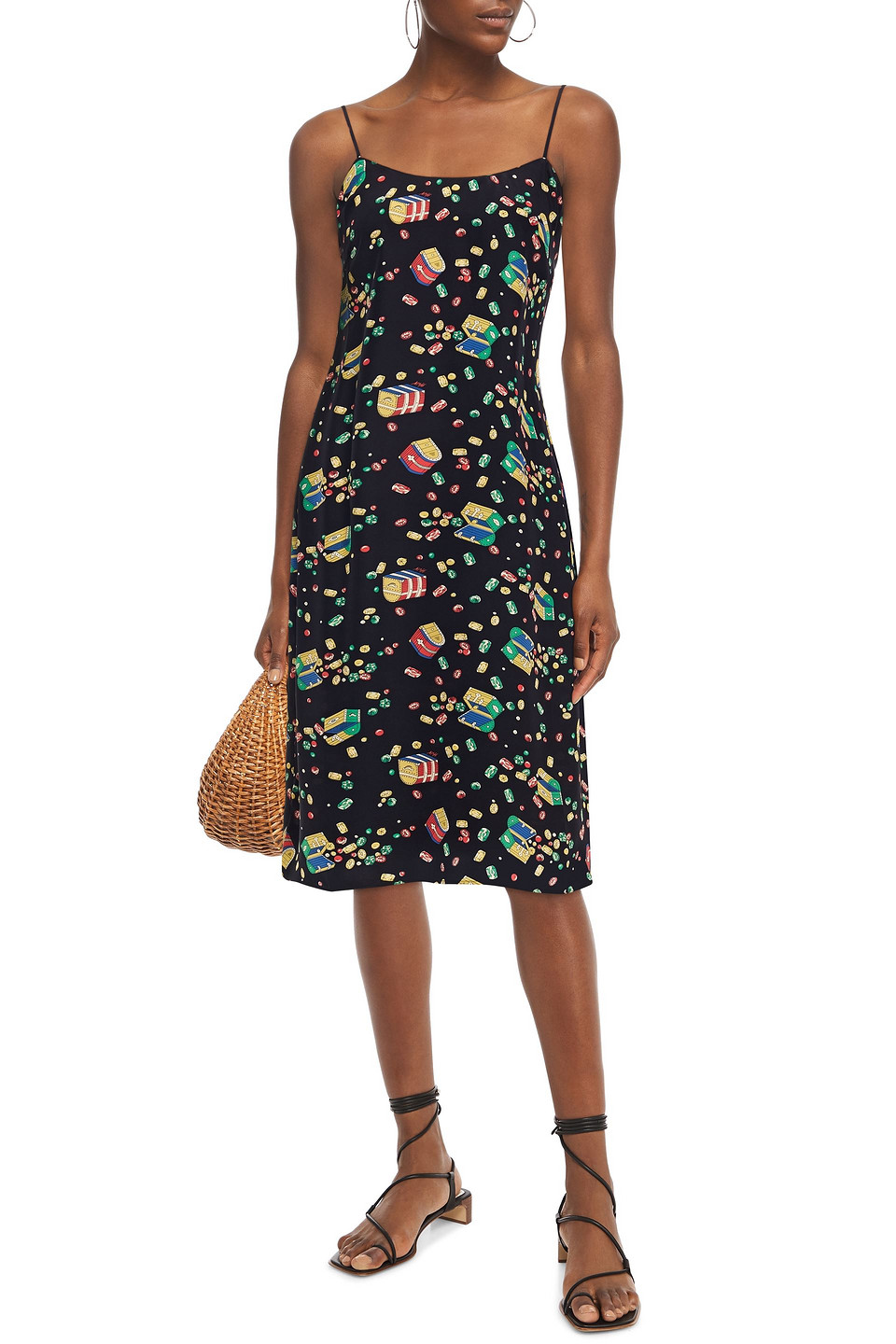 Hvn Alexis Printed Silkcady Slip Dress In Black ModeSens