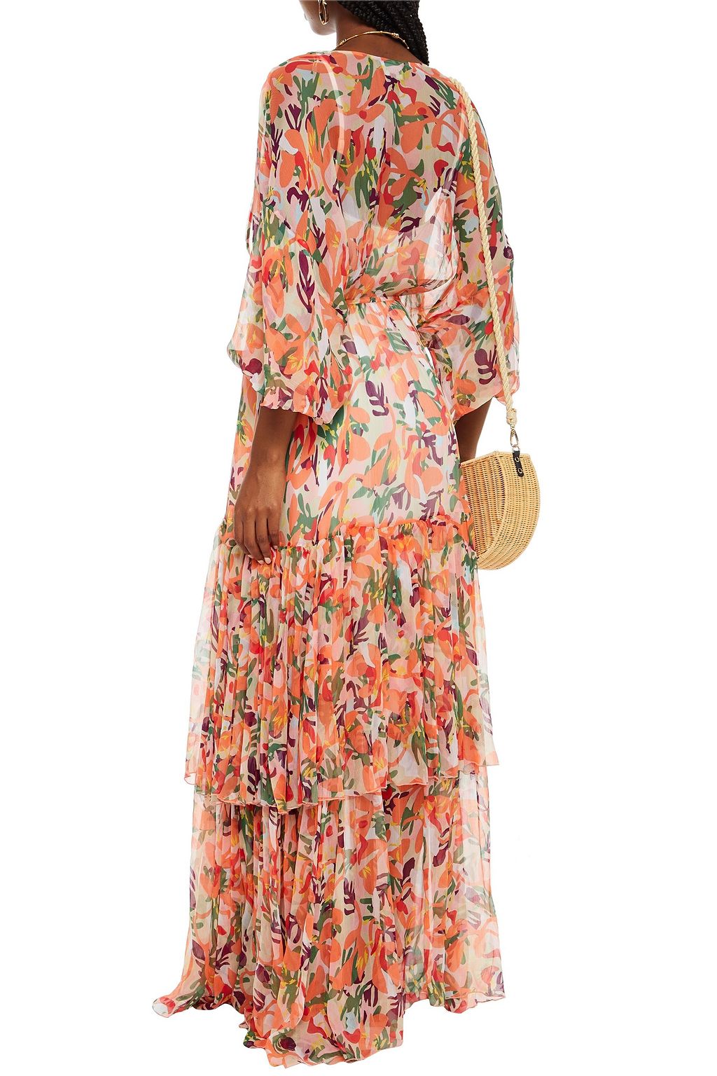 SALONI Nikki tiered printed silk-crepon robe