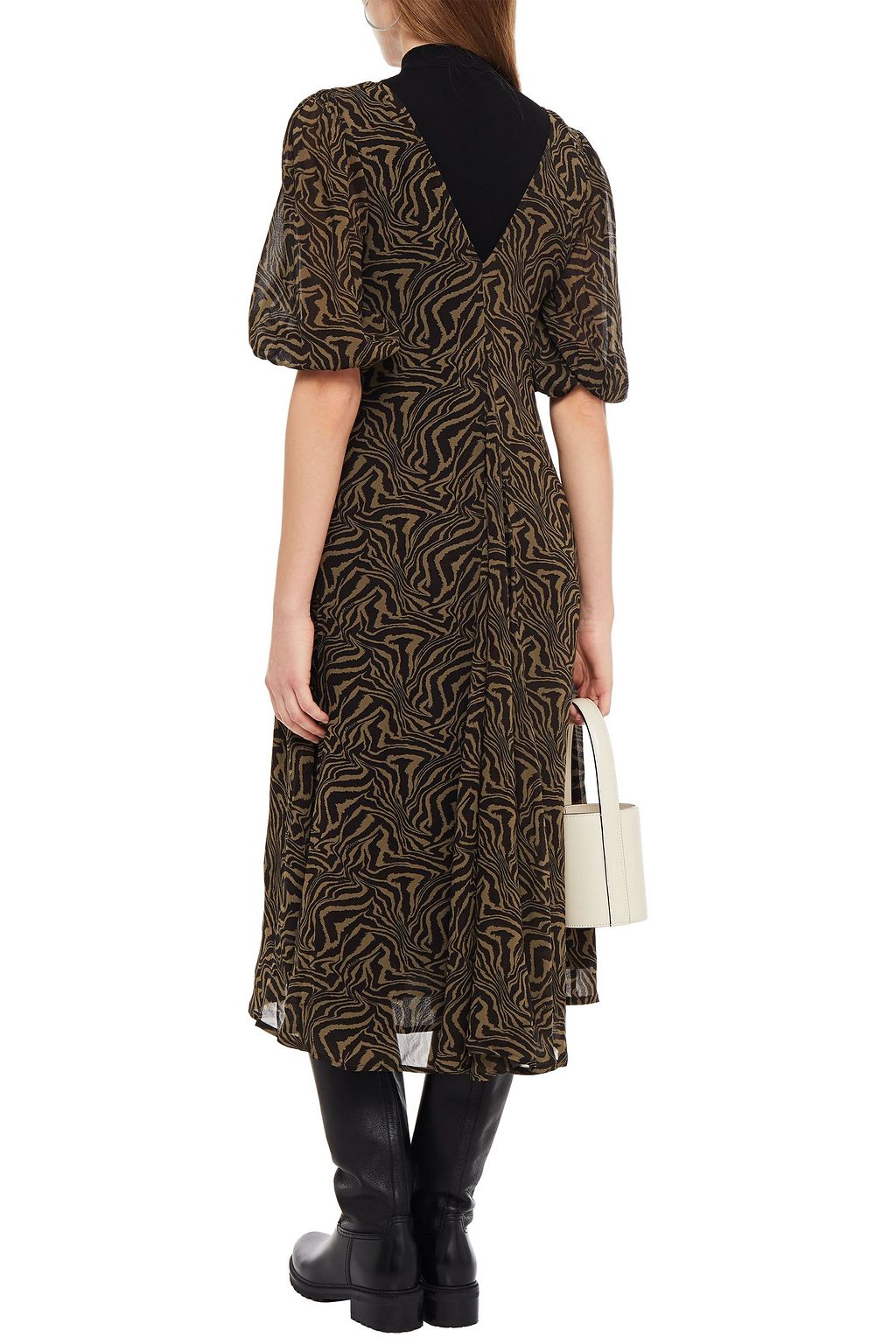 GANNI Gathered printed georgette midi dress