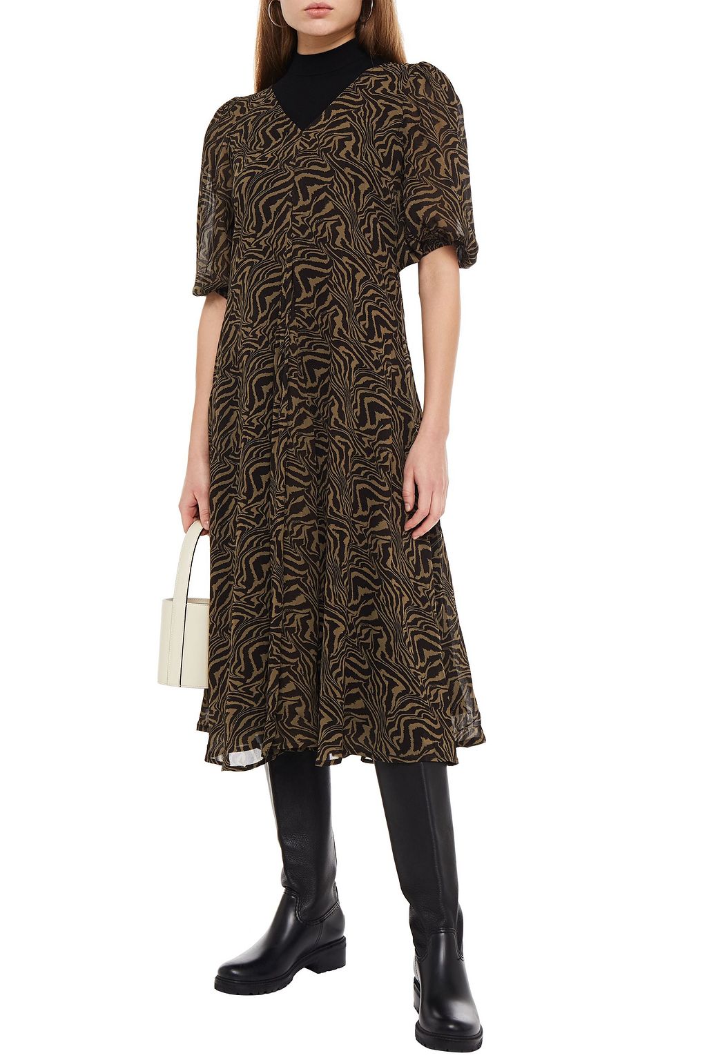 GANNI Gathered printed georgette midi dress