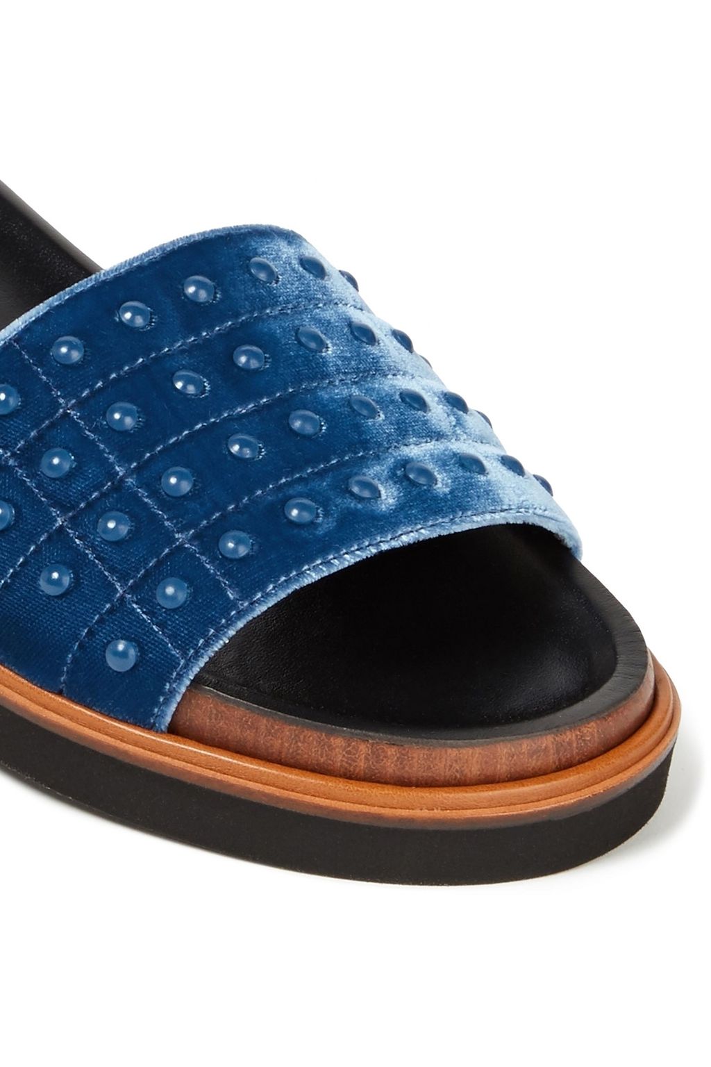 TOD'S شبشب سلايدز من المخمل المزخرف بأزرار معدنية