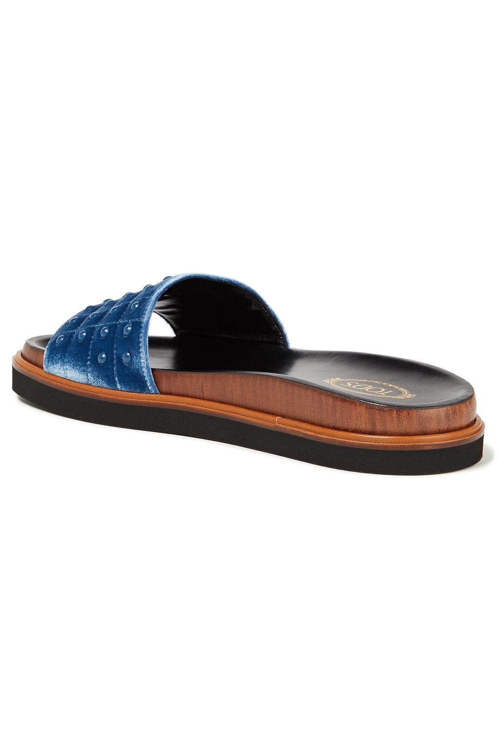 TOD'S شبشب سلايدز من المخمل المزخرف بأزرار معدنية