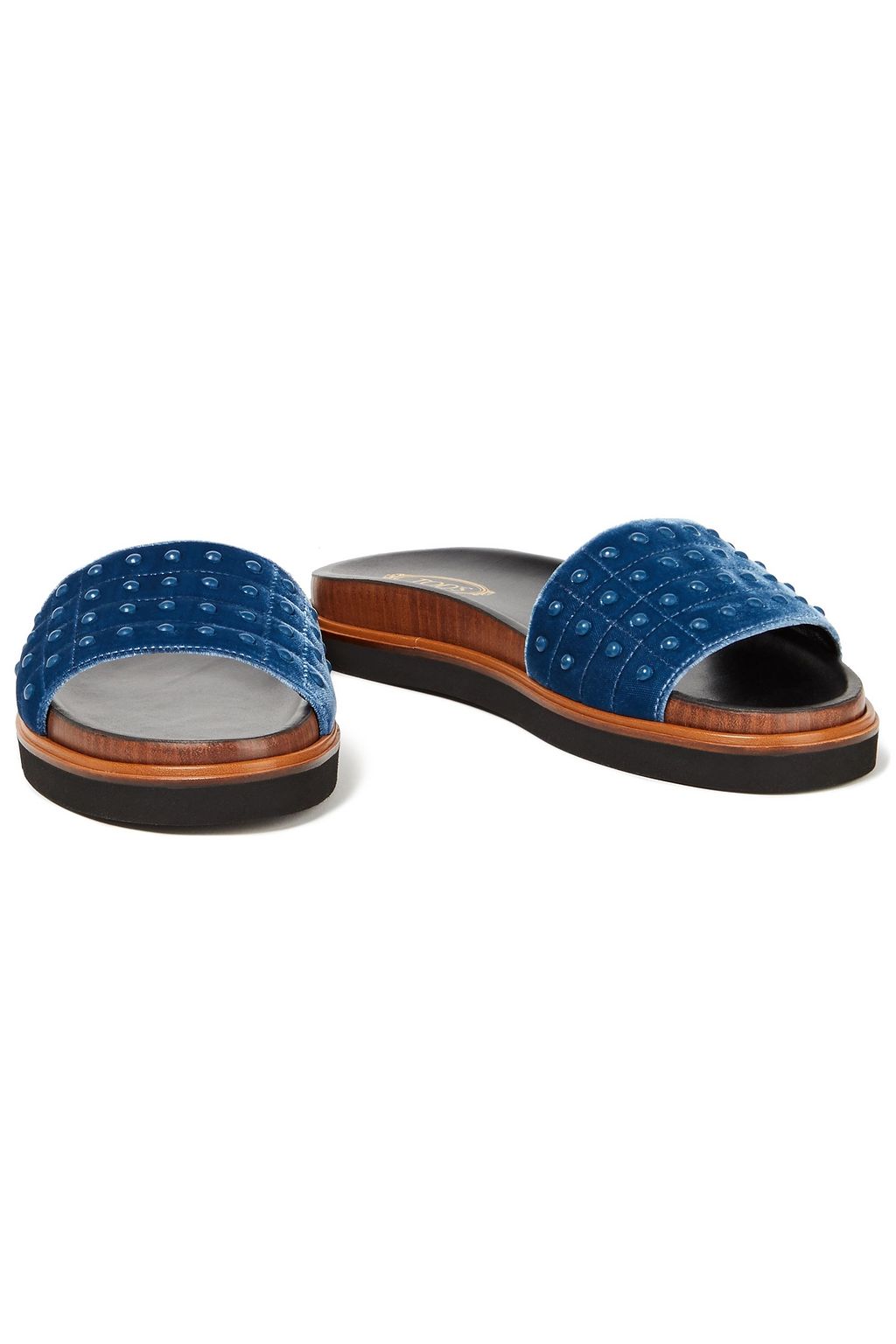 TOD'S شبشب سلايدز من المخمل المزخرف بأزرار معدنية