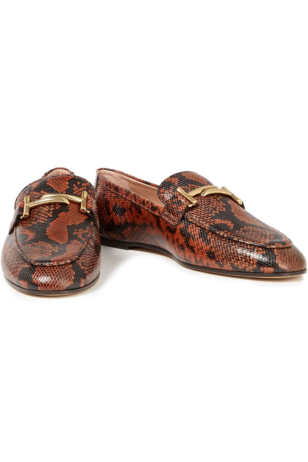 TOD'S Double T snake-effect leather loafers