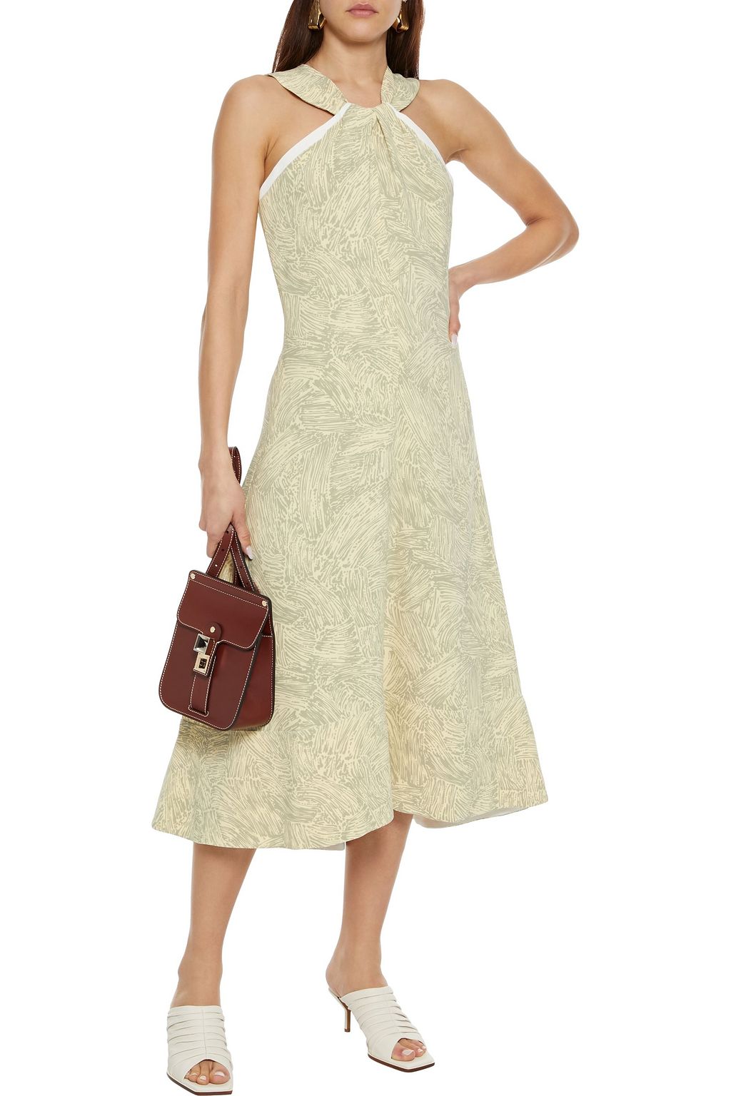 PROENZA SCHOULER Knotted printed stretch-cady midi dress