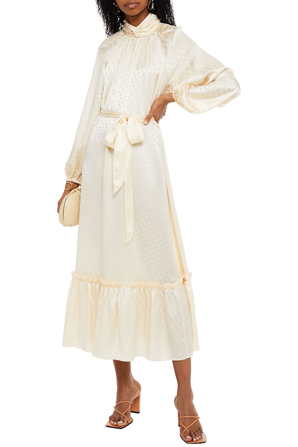 ZIMMERMANN WAVELENGTH TWIST-FRONT BELTED SILK-JACQUARD MIDI DRESS,3074457345625761804