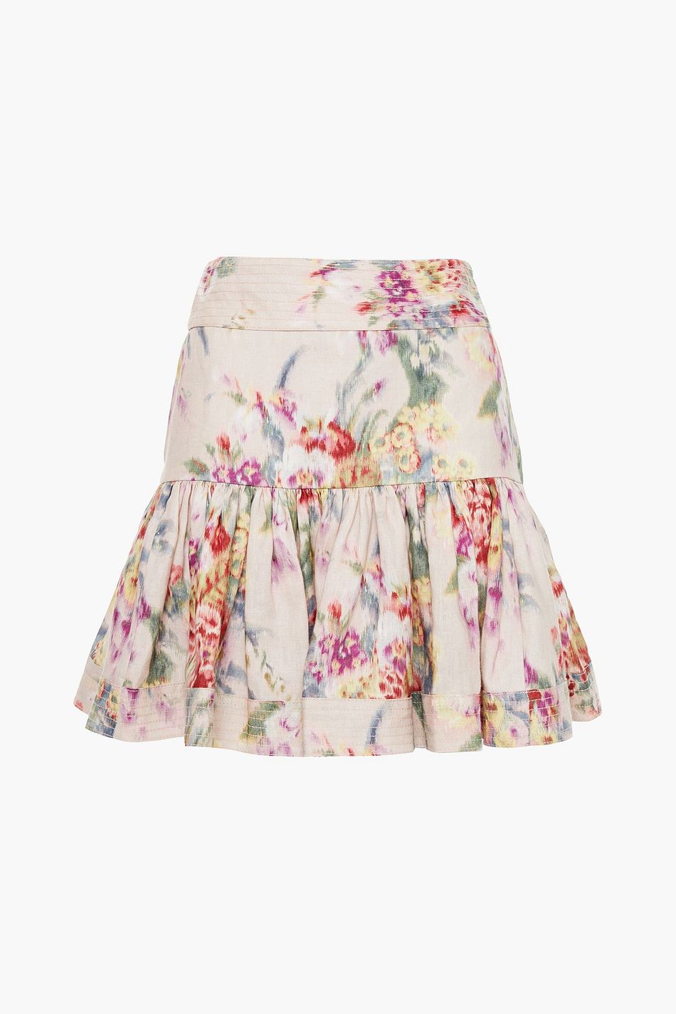 ZIMMERMANN Wavelength ruffled floral-print linen mini skirt | Sale up ...