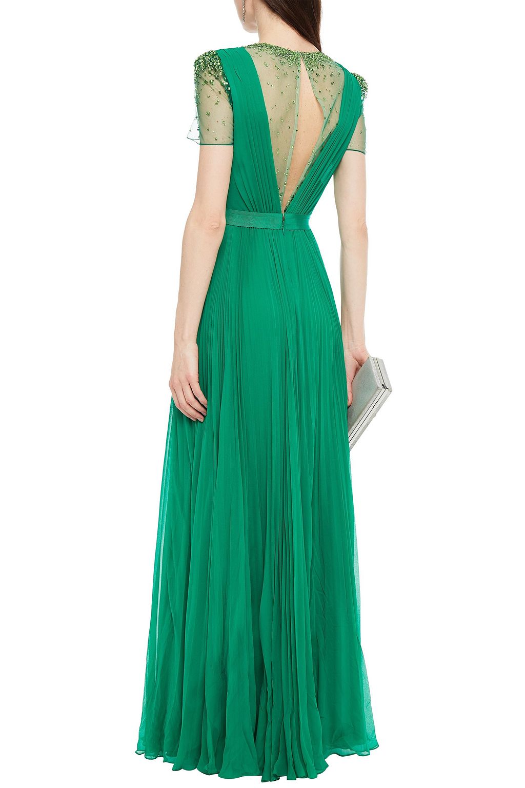 JENNY PACKHAM Crystal-embellished tulle and pleated silk-georgette gown