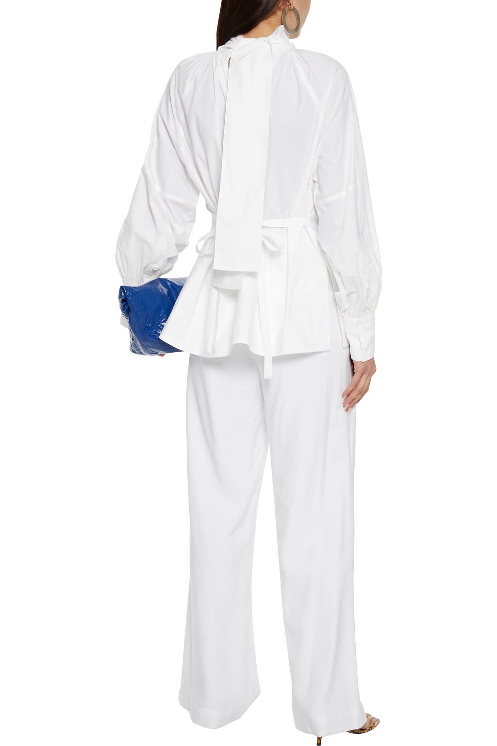 PROENZA SCHOULER Belted gathered cotton-poplin turtleneck top
