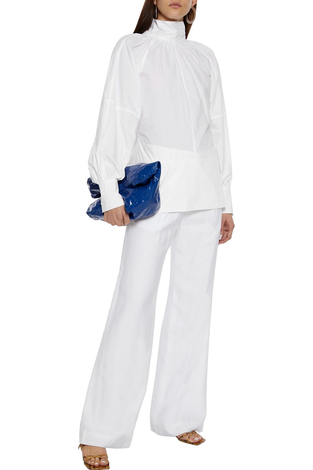 PROENZA SCHOULER Belted gathered cotton-poplin turtleneck top
