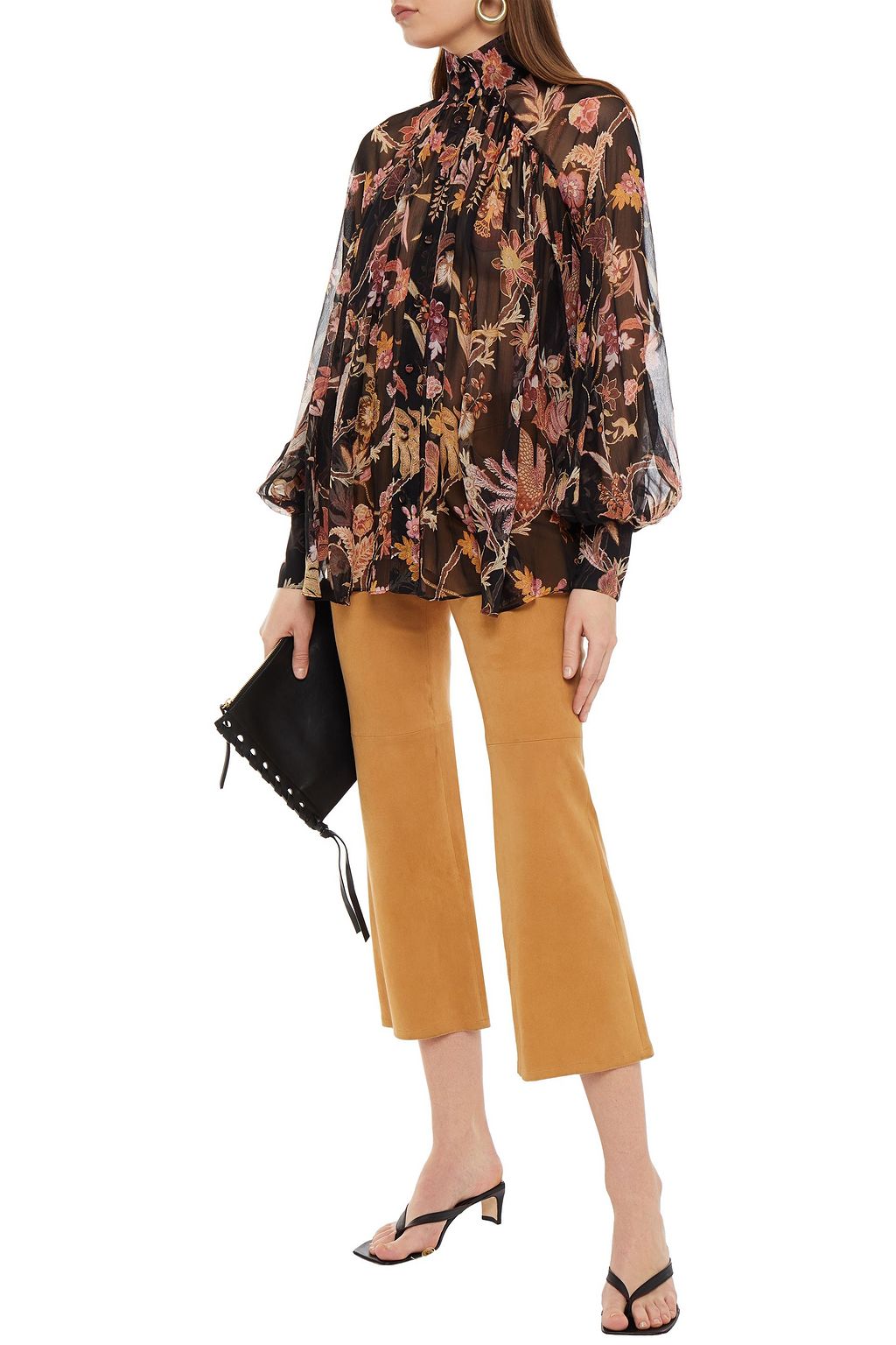 ZIMMERMANN Wavelength gathered printed silk-georgette blouse