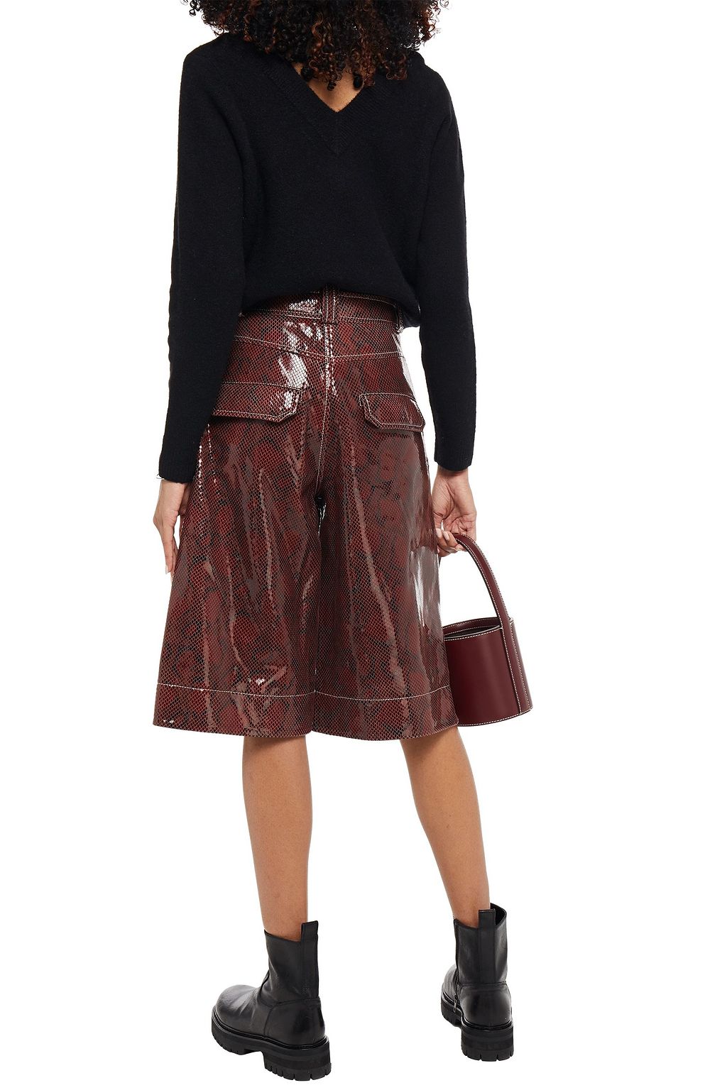 GANNI Snake-effect leather shorts