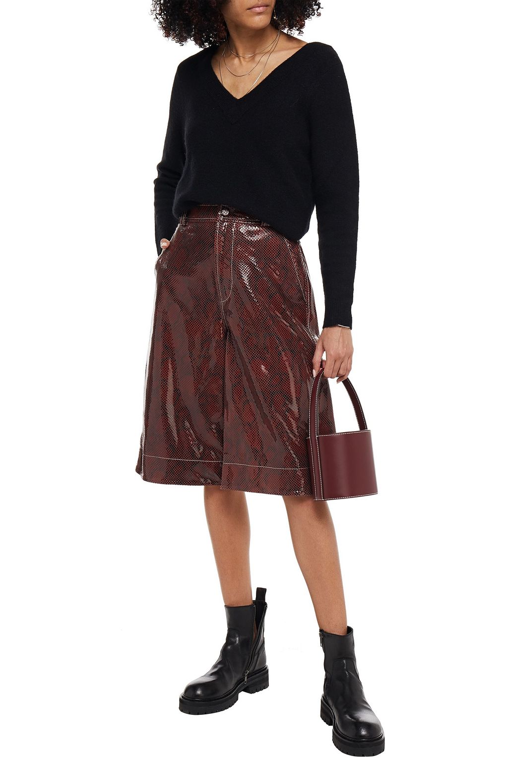 GANNI Snake-effect leather shorts