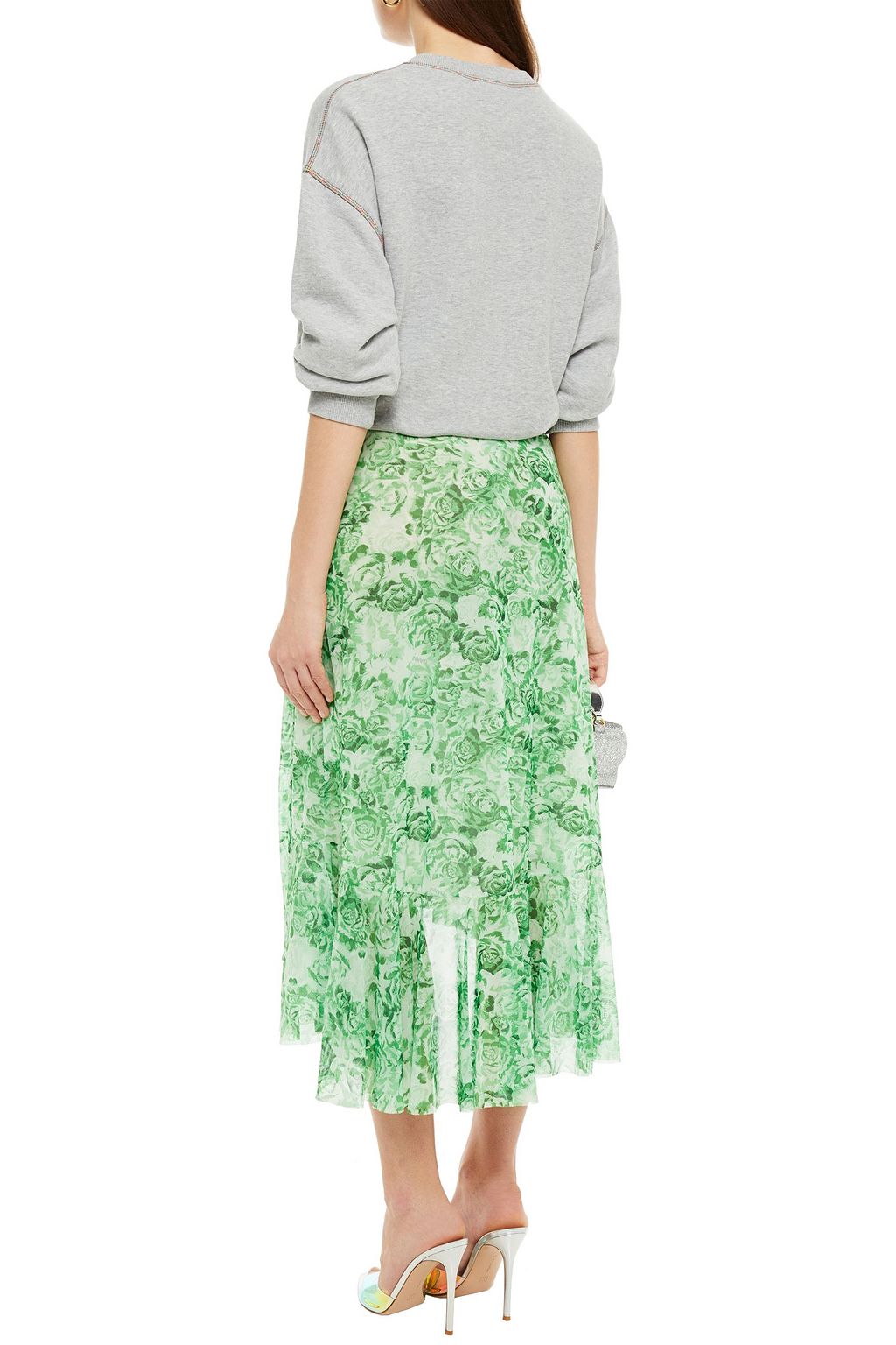 GANNI Ruffled leopard-print stretch-mesh midi wrap skirt