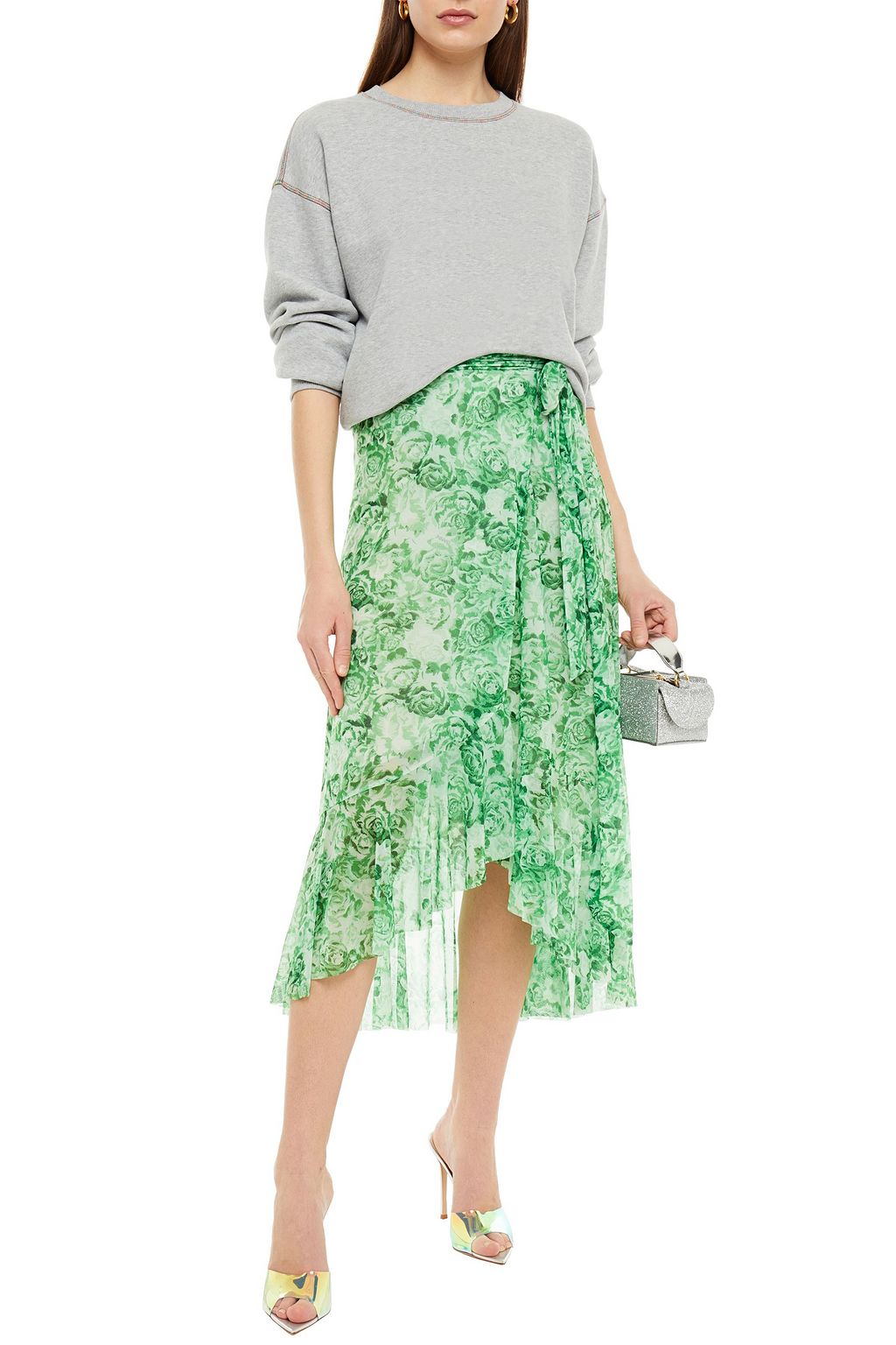 GANNI Ruffled leopard-print stretch-mesh midi wrap skirt
