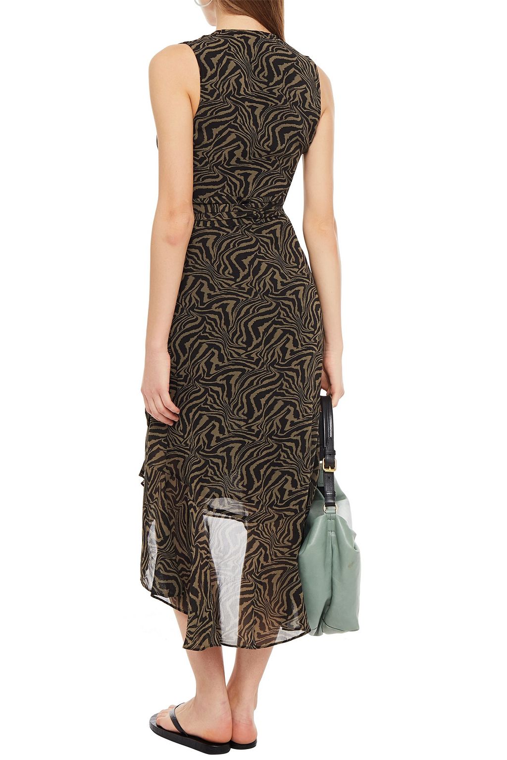 GANNI Ruffled tiger-print georgette wrap dress