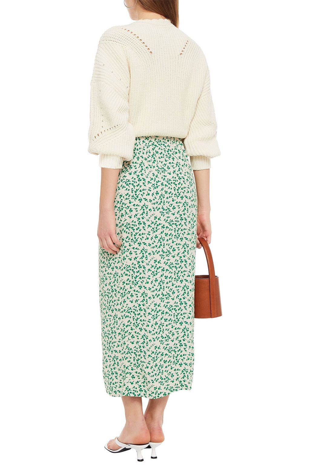 GANNI Knotted printed crepe midi skirt
