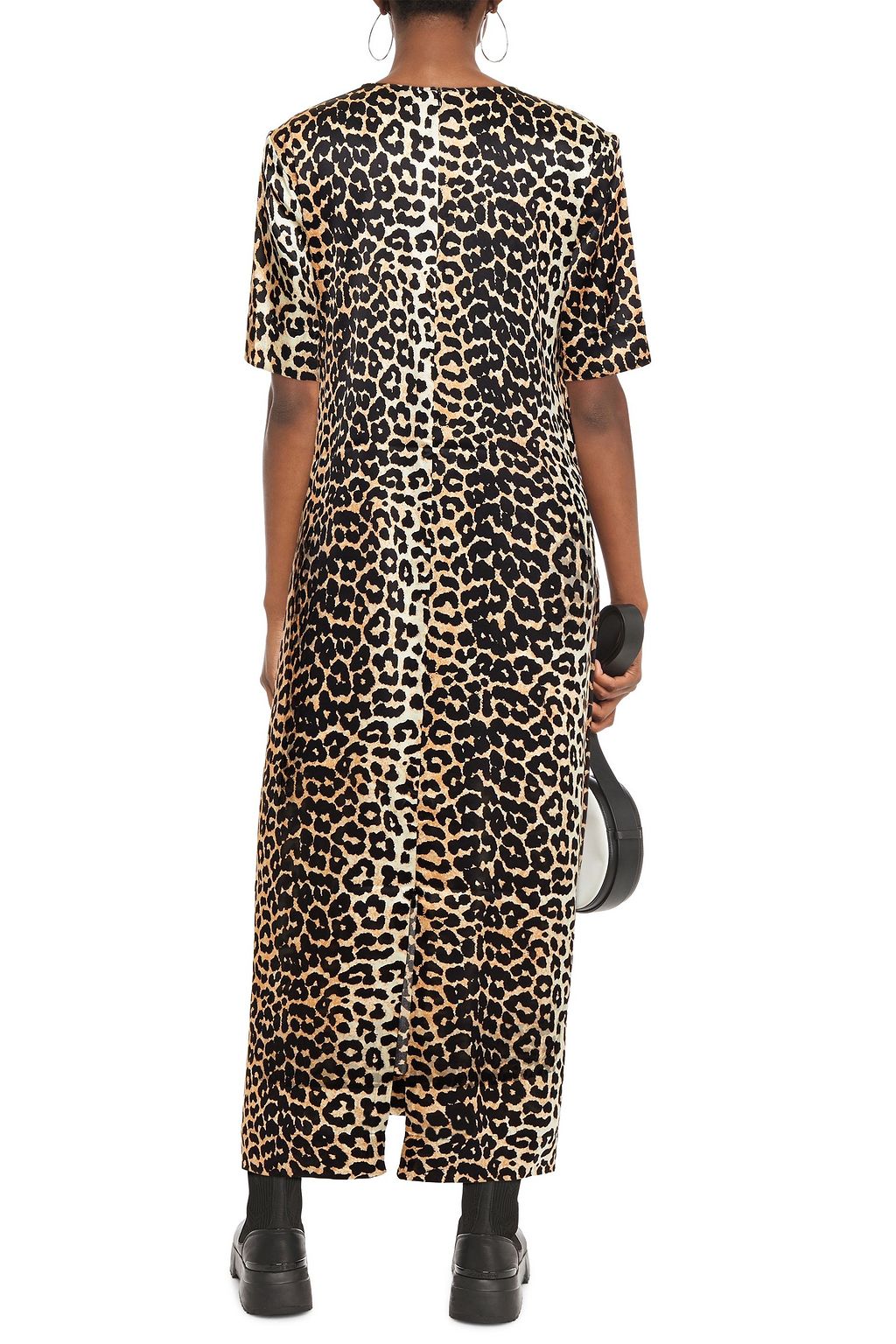 GANNI Leopard-print stretch-silk satin maxi dress