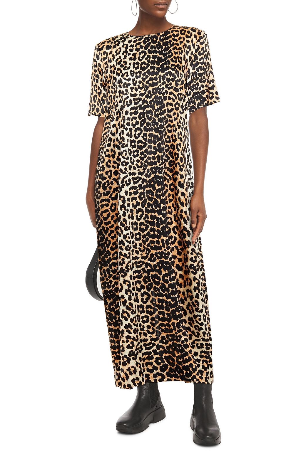 GANNI Leopard-print stretch-silk satin maxi dress
