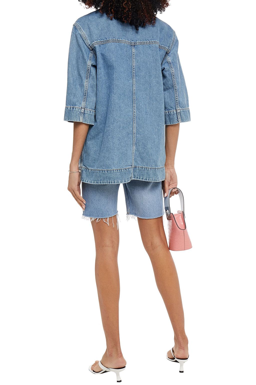 GANNI Crystal-embellished denim wrap jacket