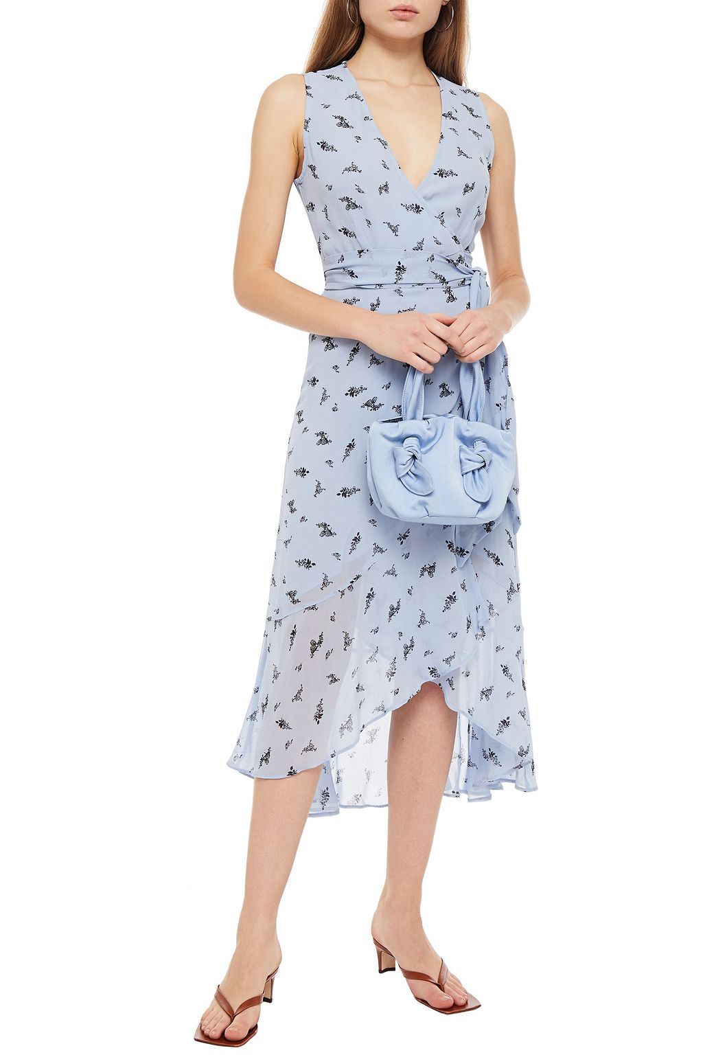 GANNI Ruffled floral-print georgette midi wrap dress