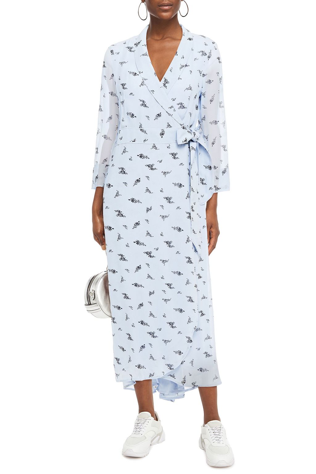 GANNI Floral-print georgette midi wrap dress