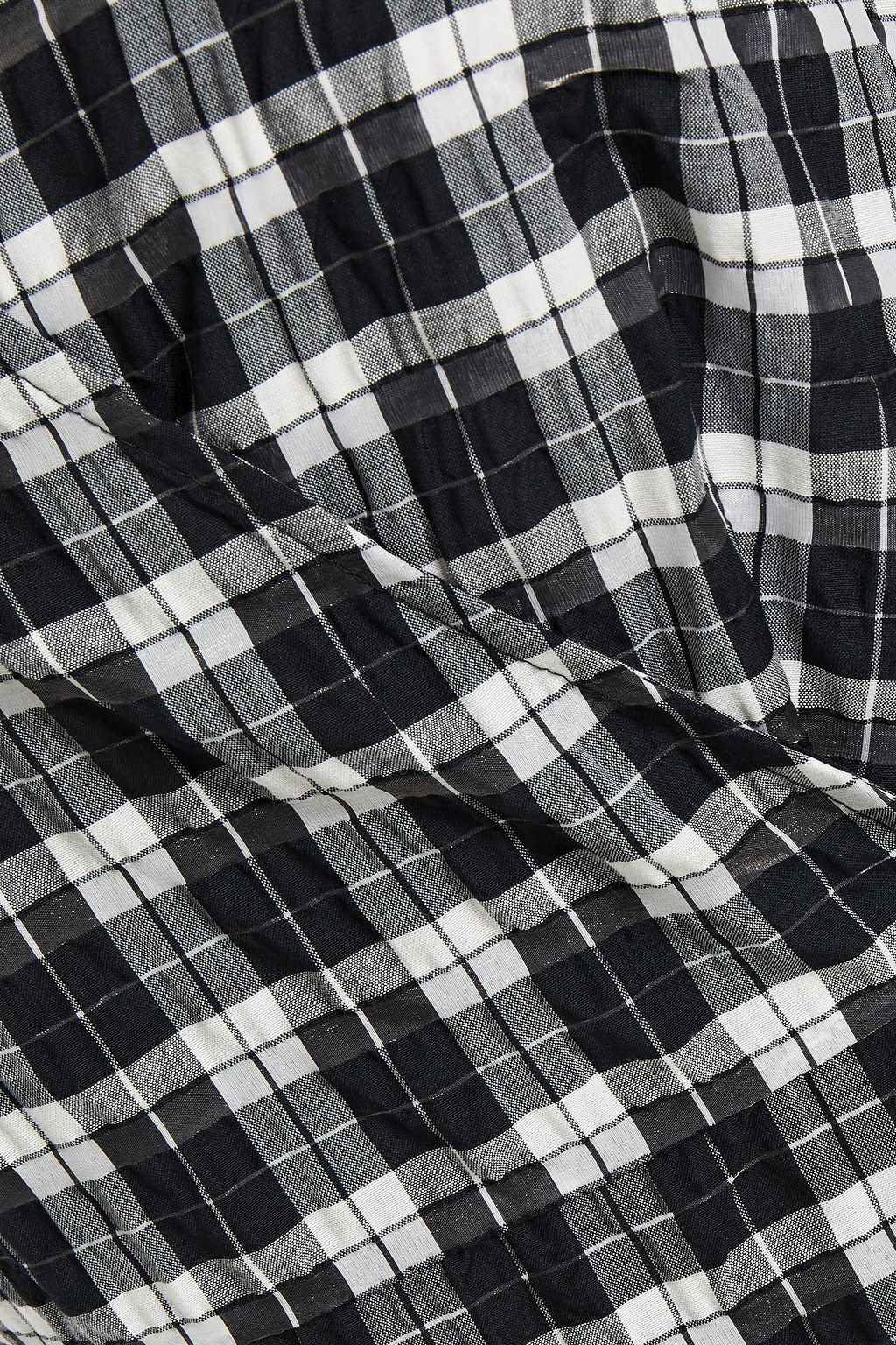GANNI Checked cotton-blend seersucker midi wrap dress