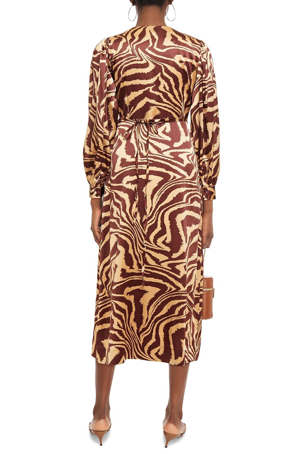 GANNI Wrap-effect printed stretch-silk satin midi dress