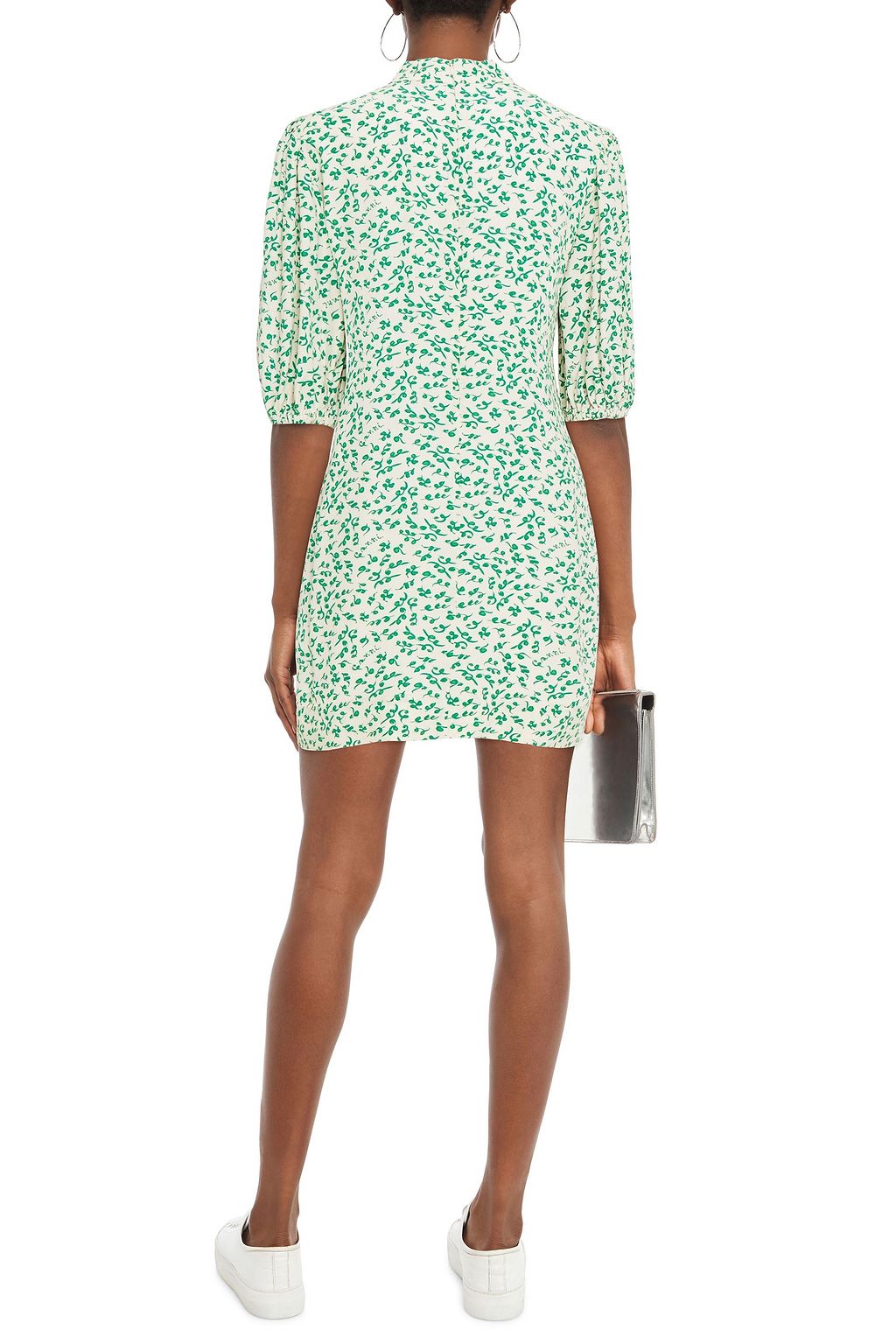 GANNI Gathered gingham crepe mini dress