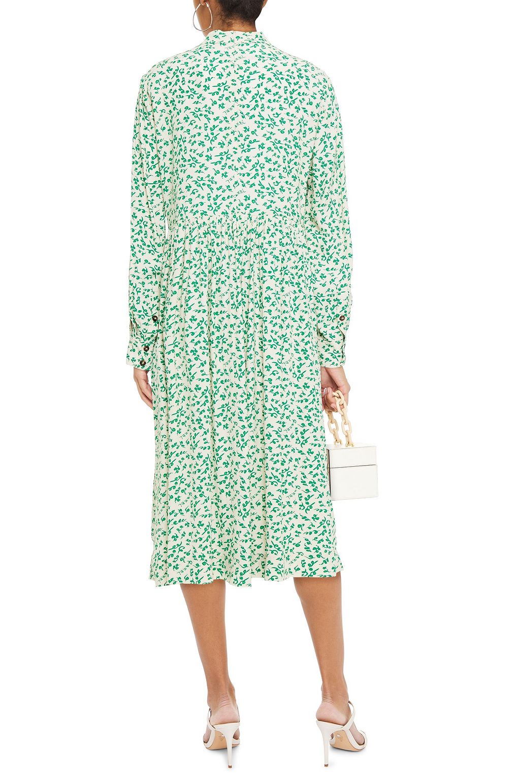 Creme Gerafftes Midikleid Aus Crepe Mit Print Sale Bis Zu 70 Ganni The Outnet 