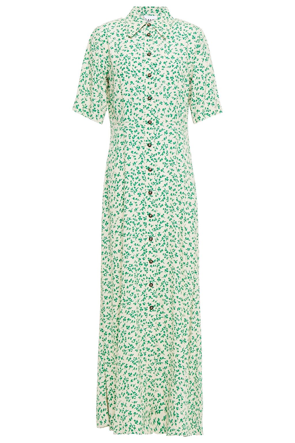 ganni printed crepe maxi dress