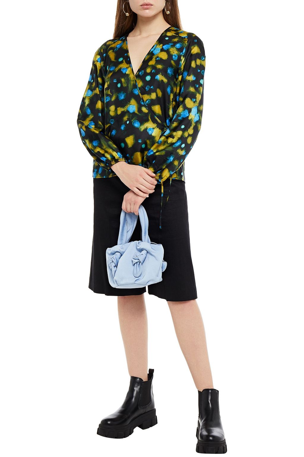 BAUM UND PFERDGARTEN Mannon floral-print silk-satin twill wrap blouse